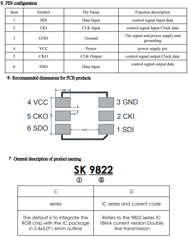 Dual Signal Individually Addressable 6-pin SK9822 LED chip